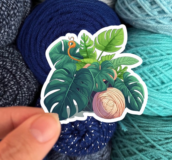 Tropical Plants and Yarn Skeins Sticker #6 - Die Cut Matte or Glossy Stickers for Knitter Crocheter or Spinner