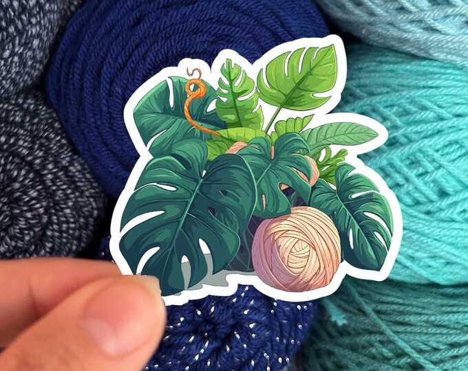Tropical Plants and Yarn Skeins Sticker #6 - Die Cut Matte or Glossy Stickers for Knitter Crocheter or Spinner