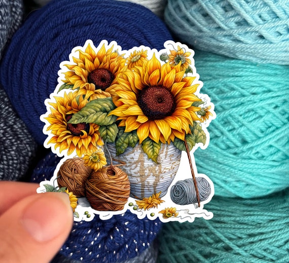 Sunflowers and Yarn Skeins Sticker #2- Die Cut Matte or Glossy Stickers for Knitter Crocheter or Spinner