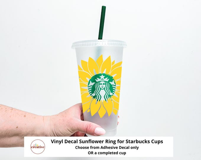 Vinyl Decal Sunflower Starbucks Ring | Floral Autumn Travel Mug Coffee Tea Vinyl Decal Sticker