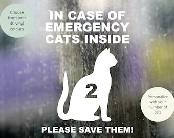 Vinyl Decal | In Case of Emergency Save Our Cats Personalized  | Bumper Sticker Dog Mom Pet Car Vehicle SUV Truck Van Permanent Sticker