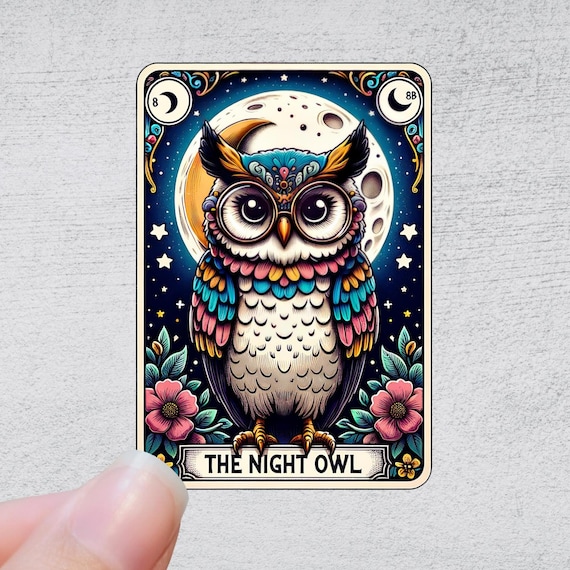 The Night Owl Tarot Card Sticker or Magnet | Funny Sarcastic Sticker Decal Vinyl Water Bottle Laptop Notebook Design