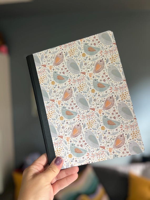 Birds Composition Notebook - Cottage Core Pastels Cream and Blue