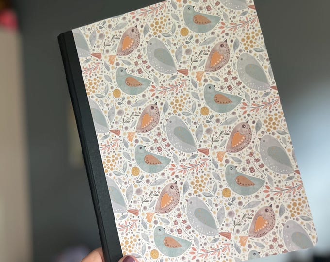 Birds Composition Notebook - Cottage Core Pastels Cream and Blue