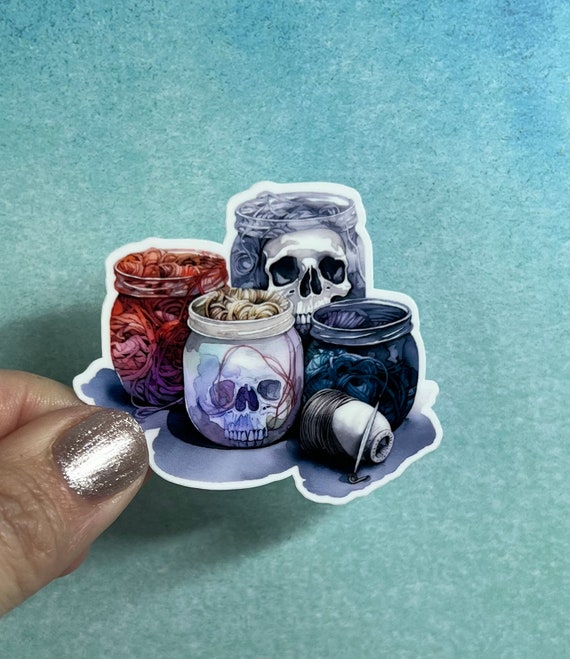 Skull Yarn Jars Sticker | Yarn Sticker Knitting Crochet Die Cut Sticker Rainbow Waterbottle Laptop Sticker Goth Skulls