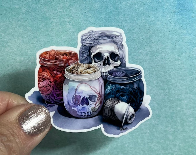 Skull Yarn Jars Sticker | Yarn Sticker Knitting Crochet Die Cut Sticker Rainbow Waterbottle Laptop Sticker Goth Skulls