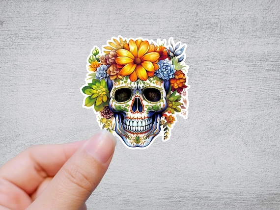 Floral Skull Sticker Or Magnet | Flower Bouquet Sugar Skull | Calavera Plant Water bottle Laptop Halloween Spooky Season
