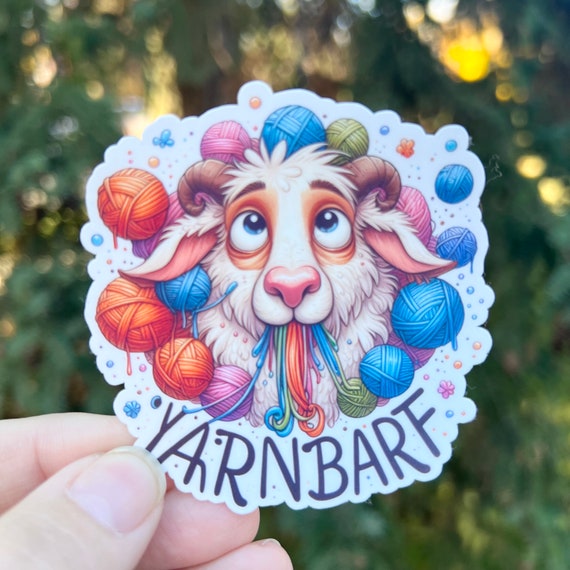 Yarn Barf Goat sticker  |  Rainbow Water bottle Laptop Sticker Yarn Knitting Crochet Funny Sticker