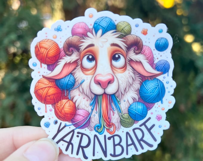 Yarn Barf Goat sticker  |  Rainbow Water bottle Laptop Sticker Yarn Knitting Crochet Funny Sticker