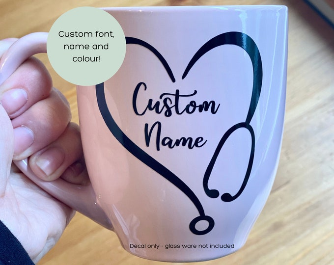 Vinyl Decal Stethoscope Heart Name Decal | Personalized Travel Mug Name Vinyl Sticker | Healthcare Worker