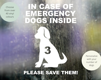 Vinyl Decal | In Case of Emergency Save Our Dogs Personalized  | Bumper Sticker Dog Mom Pet Car Vehicle SUV Truck Van Permanent Sticker