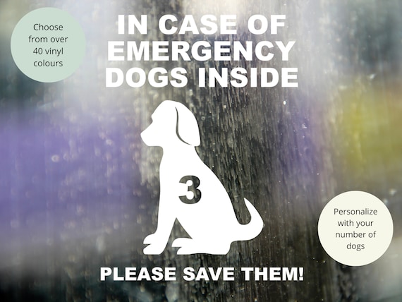 Vinyl Decal | In Case of Emergency Save Our Dogs Personalized  | Bumper Sticker Dog Mom Pet Car Vehicle SUV Truck Van Permanent Sticker