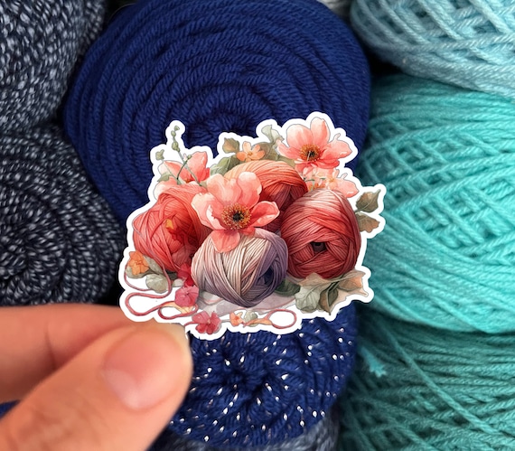 Watercolor Flowers and Yarn Skeins Sticker #7 - Die Cut Matte or Glossy Stickers for Knitter Crocheter or Spinner