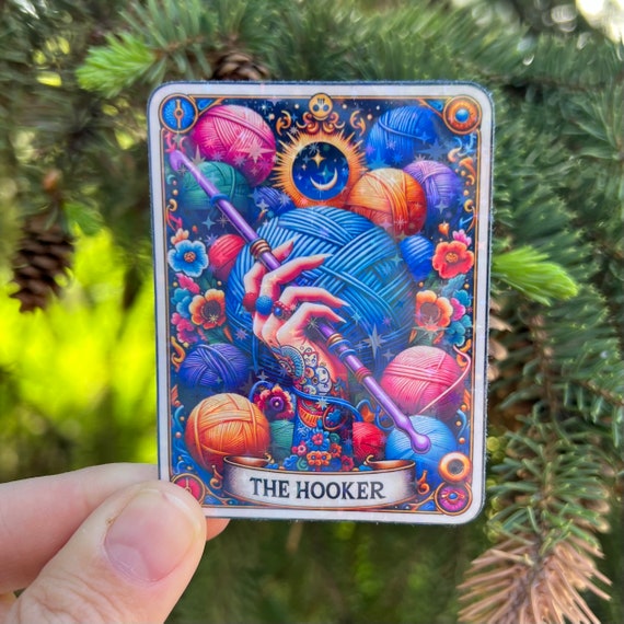 The Hooker Tarot Card Holographic Sticker | Knit Crochet Sticker Rainbow Water bottle Laptop Decal Retro sticker