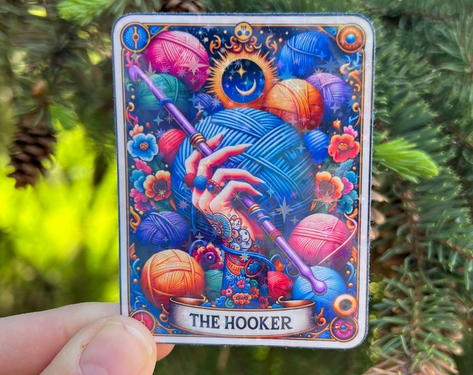 The Hooker Tarot Card Holographic Sticker | Knit Crochet Sticker Rainbow Water bottle Laptop Decal Retro sticker
