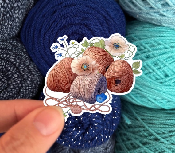 Watercolor Flowers and Yarn Skeins Sticker #5 - Die Cut Matte or Glossy Stickers for Knitter Crocheter or Spinner