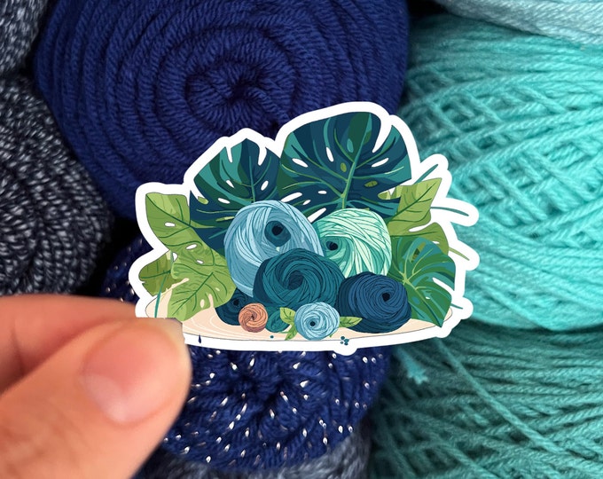Tropical Plants and Yarn Skeins Sticker #8- Die Cut Matte or Glossy Stickers for Knitter Crocheter or Spinner