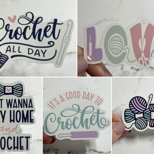 Crochet Yarn Die Cut Stickers - Individual or Pack of 5 | Yarn Love Stay Home and Crochet Knitting Sticker pack