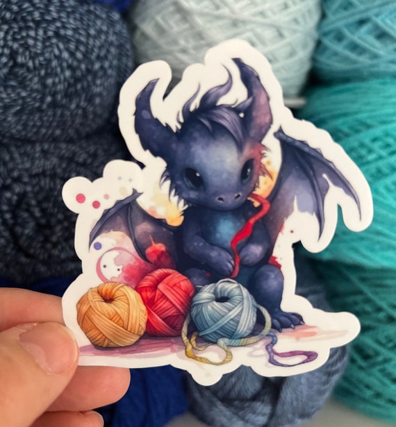 Cute Dragon Yarn Sticker #3 | Yarn Sticker Knitting Crochet Die Cut Sticker Skull Goth Waterbottle Laptop Sticker