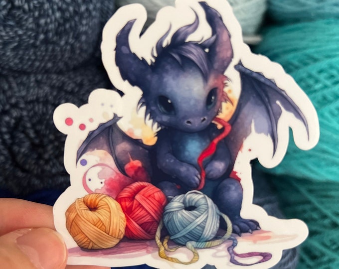 Cute Dragon Yarn Sticker #3 | Yarn Sticker Knitting Crochet Die Cut Sticker Skull Goth Waterbottle Laptop Sticker