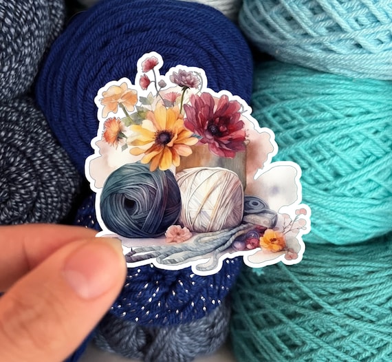 Watercolor Yarn with Flowers Sticker #1 - Die Cut Matte or Glossy Stickers for Knitter Crocheter or Spinner