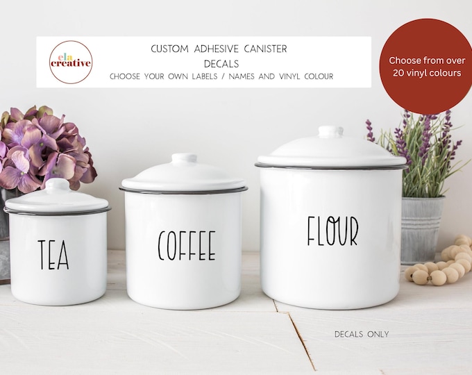 Vinyl Decals Kitchen Canisters | Choose your size and Colour | Personalized Kitchen Decor Containers Mugs Spices Herbs Farmhouse Decor