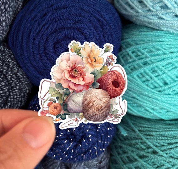 Watercolor Flowers and Yarn Skeins Sticker #8 - Die Cut Matte or Glossy Stickers for Knitter Crocheter or Spinner