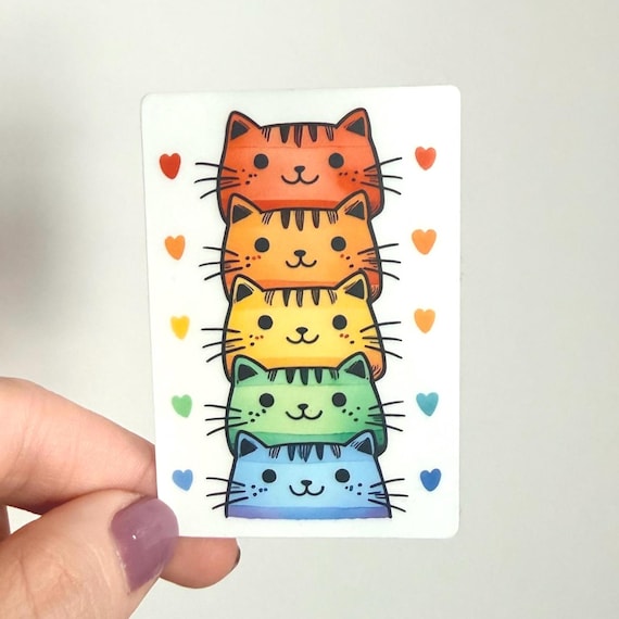Rainbow Cats Sticker  |  Rainbow Water bottle Laptop Sticker LGBTQIA2s+ ally