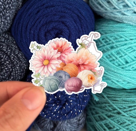 Watercolor Flowers and Yarn Skeins Sticker #9 - Die Cut Matte or Glossy Stickers for Knitter Crocheter or Spinner