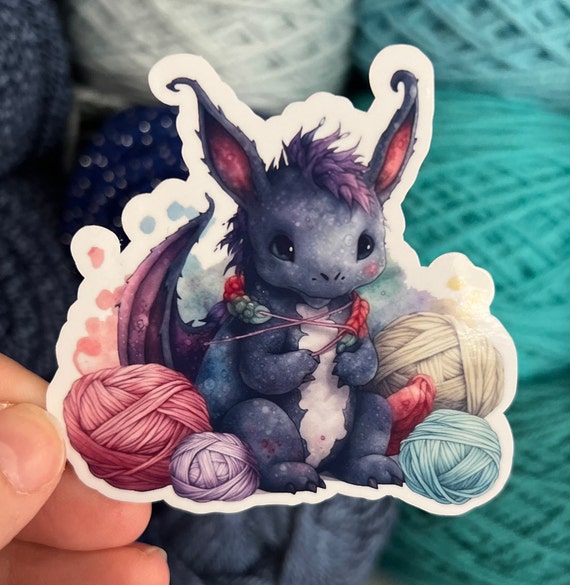 Cute Dragon Yarn Sticker #2 | Yarn Sticker Knitting Crochet Die Cut Sticker Skull Goth Waterbottle Laptop Sticker