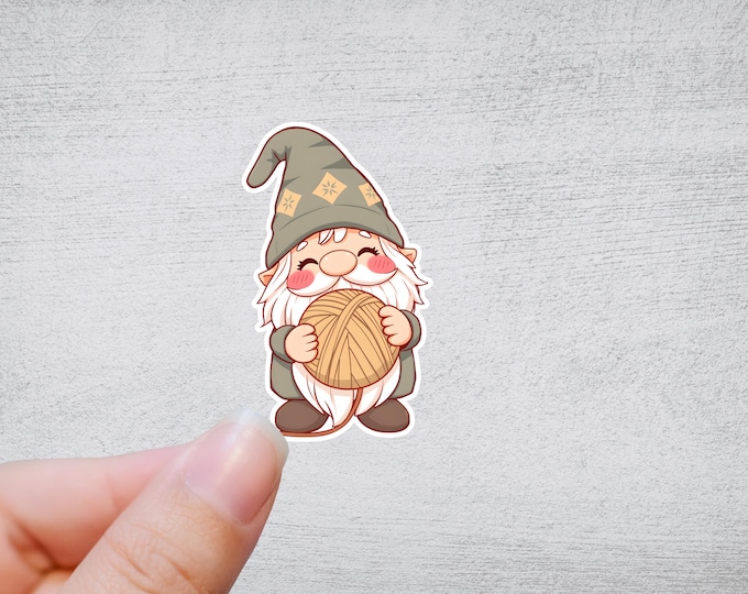 Yarn Gnome Sticker  - Die Cut Matte or Glossy Stickers for Knitter Crocheter or Spinner - Gonk sticker