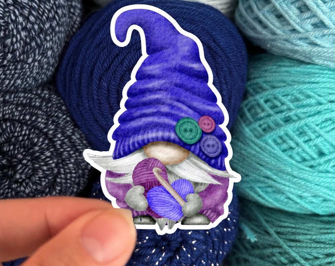 Crochet Gnome Sticker Blue - Die Cut Matte or Glossy Stickers for Knitter Crocheter or Spinner - Gonk sticker