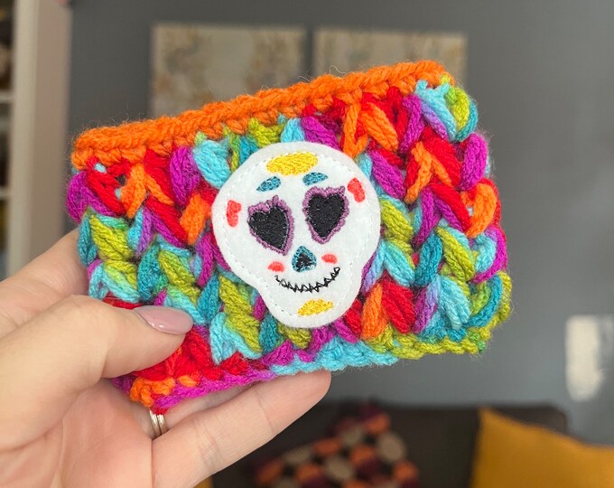 Coffee Cup Cozy | Sugar Skull | Crochet Coffee Sleeve | Reusable Cozie Environmentally Friendly Tea Cozie Cozy