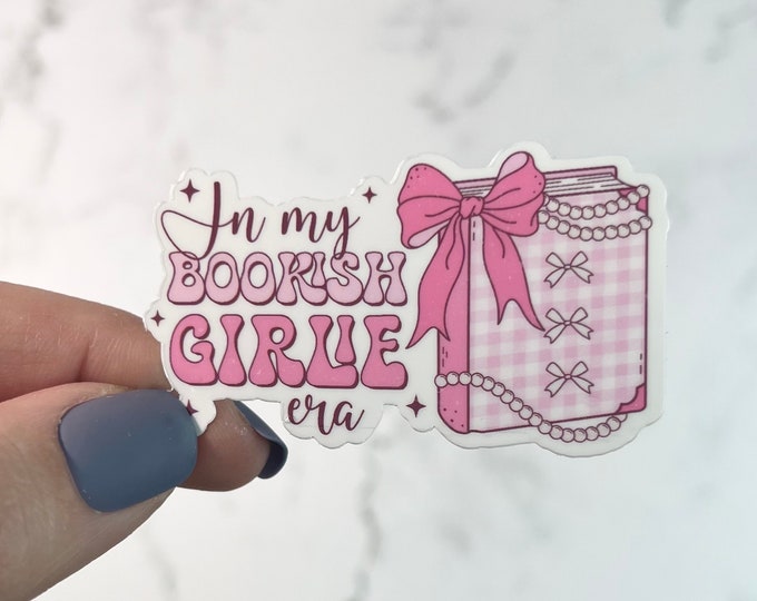 In My Bookish Girlie Era Coquette Style Sticker Reading Bows Pearls Water bottle Laptop Sticker