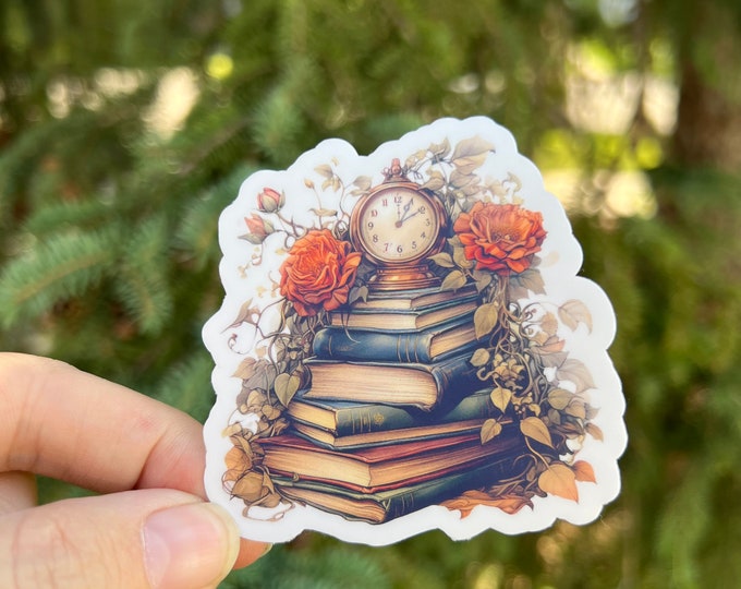 Clock, Roses and Books Sticker | Halloween Spooky Season Booktok Reading Sticker