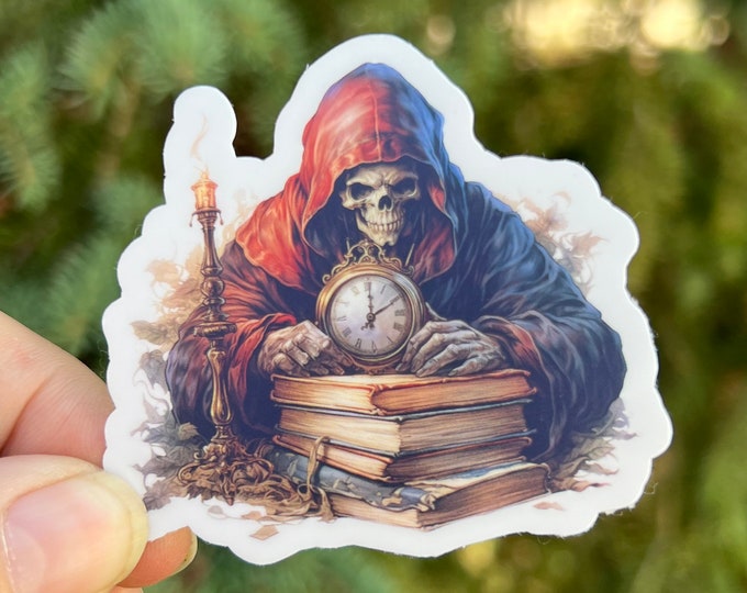 Spooky Reading Sticker | Skeleton With Books and Fall Decor | Halloween Spooky Season Booktok Reading Sticker
