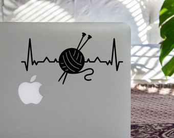 Vinyl Decal Knitting Love | Heartbeat Knitting Needles | Car Notebook Sticker Vinyl Laptop Coffee Mug
