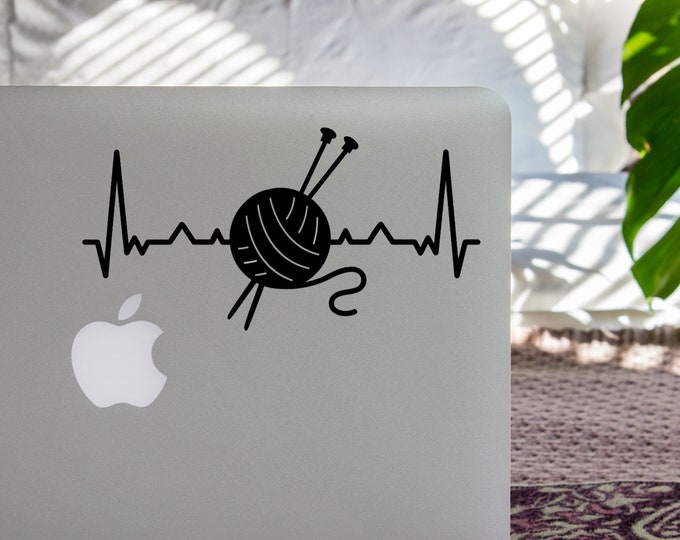 Vinyl Decal Knitting Love | Heartbeat Knitting Needles | Car Notebook Sticker Vinyl Laptop Coffee Mug