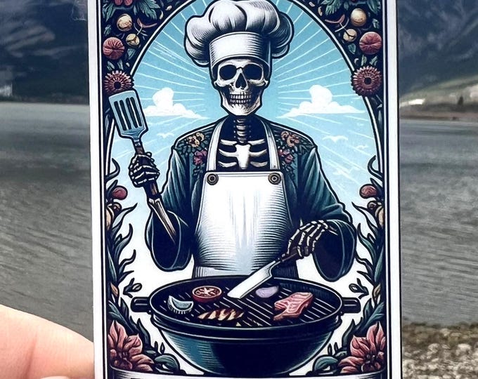 The Grillmaster Tarot Card Sticker | Funny Sarcastic Sticker Decal Vinyl Water Bottle Laptop Notebook Design