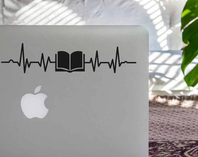Vinyl Decal Book Reading Love | Bookworm Heartbeat Love to Read | Car Notebook Sticker Vinyl Laptop magazine student