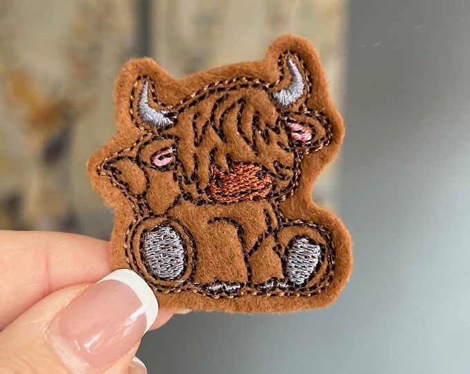 Embroidered Feltie | Highland Cow | Craft Felt applique Embroidered Felt Patch Embellishment  Crafting Decor