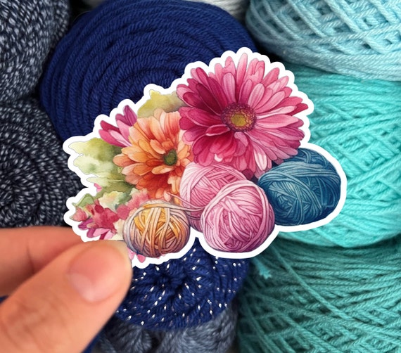 Watercolor Yarn Skein and Flower Sticker #10- Die Cut Matte or Glossy Stickers for Knitter Crocheter or Spinner