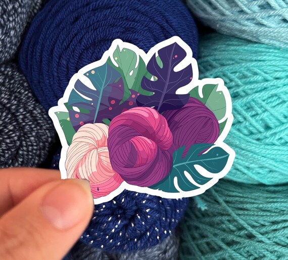 Tropical Plants and Yarn Skeins Sticker #3 - Die Cut Matte or Glossy Stickers for Knitter Crocheter or Spinner