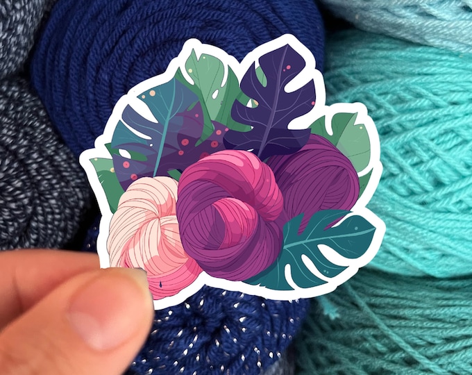 Tropical Plants and Yarn Skeins Sticker #3 - Die Cut Matte or Glossy Stickers for Knitter Crocheter or Spinner