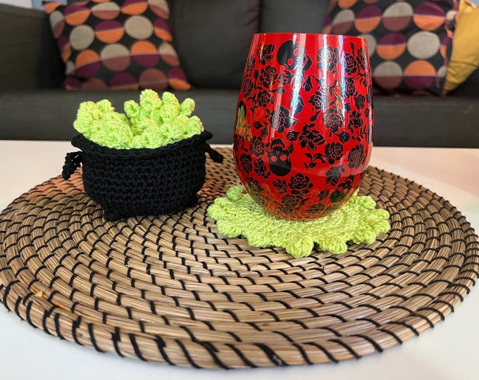 Bubbling Cauldron Coasters | Made to order |  cotton drink coasters Halloween decor