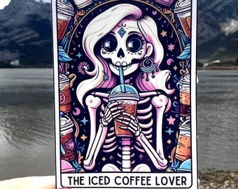 The Iced Coffee Lover Tarot Card Sticker | Funny Sarcastic Sticker Decal Vinyl Water Bottle Laptop Notebook Design