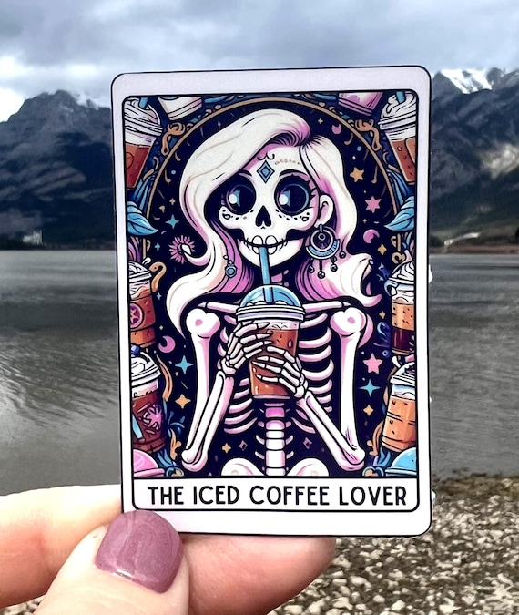 The Iced Coffee Lover Tarot Card Sticker or Magnet | Funny Sarcastic Sticker Decal Vinyl Water Bottle Laptop Notebook Design