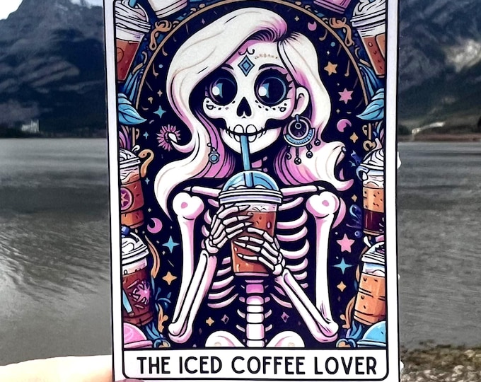 The Iced Coffee Lover Tarot Card Sticker | Funny Sarcastic Sticker Decal Vinyl Water Bottle Laptop Notebook Design