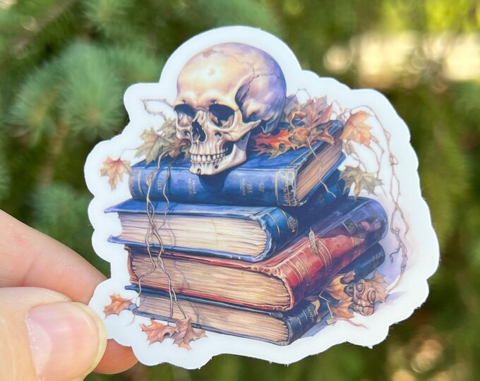 Skull and Books Sticker | Halloween Spooky Season Booktok Reading Sticker