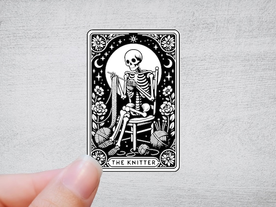 The Knitter Tarot Card or Magnet |  skeleton Skull Water bottle Laptop Sticker Yarn Knitting Crochet Funny Sticker